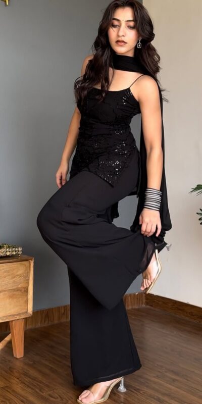 BD 1825 Black Faux Georgette Salwar Suit with Sequins Work & Embroidery Work. Affordable Price ₹1949. Delivery 4-6 Working Days. Shop now. | Casual Suits, Jump Suits, Creative suits, Designer Suits, Palazzo Suits, Party Wear Suits, Patiala Suits, Salwar suit, Straight Suits