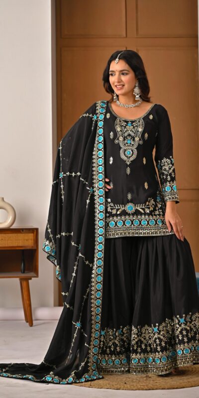 ND 5057 Black NC Vichitra Silk Salwar Suit with Embroidery Work. Special Price ₹2599. Delivery 4-6 Working Days. Shop now. | Casual Suits, Jump Suits, Creative suits, Designer Suits, Palazzo Suits, Party Wear Suits, Patiala Suits, Salwar suit, Straight Suits