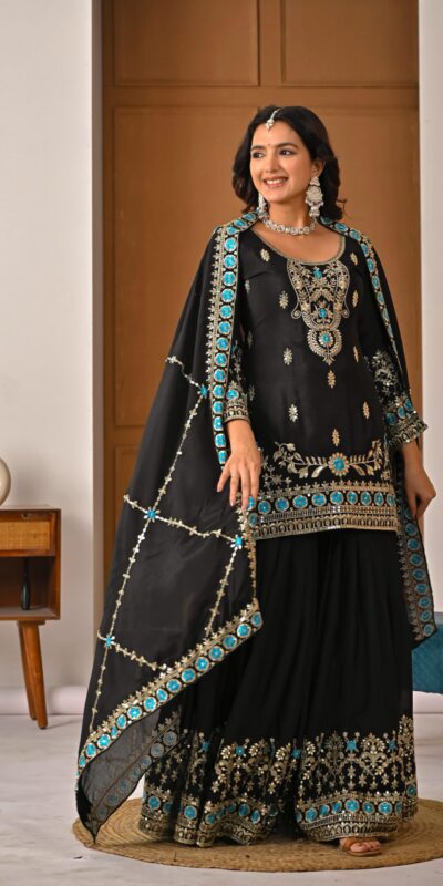 ND 5057 Black NC Vichitra Silk Salwar Suit with Embroidery Work. Special Price ₹2599. Delivery 4-6 Working Days. Shop now. | Casual Suits, Jump Suits, Creative suits, Designer Suits, Palazzo Suits, Party Wear Suits, Patiala Suits, Salwar suit, Straight Suits