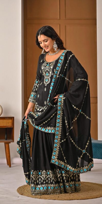 ND 5057 Black NC Vichitra Silk Salwar Suit with Embroidery Work. Special Price ₹2599. Delivery 4-6 Working Days. Shop now. | Casual Suits, Jump Suits, Creative suits, Designer Suits, Palazzo Suits, Party Wear Suits, Patiala Suits, Salwar suit, Straight Suits