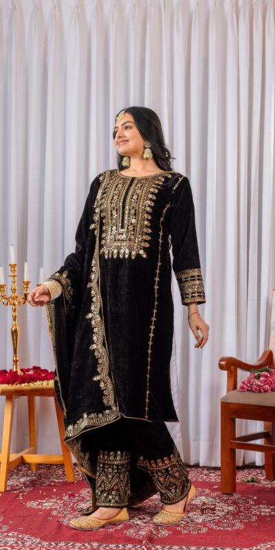 AD 089 Black Viscose Velvet Salwar Suit with Embroidery Work. Affordable Price ₹1999. Delivery 4-6 Working Days. Shop now. | Casual Suits, Jump Suits, Creative suits, Designer Suits, Palazzo Suits, Party Wear Suits, Patiala Suits, Salwar suit, Straight Suits