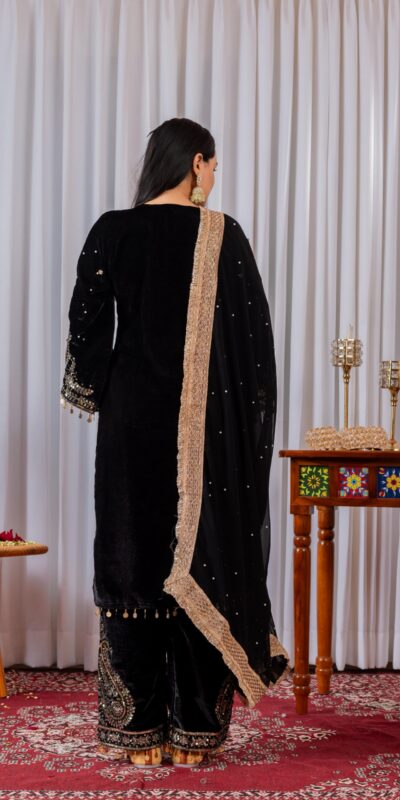 AD 134 Black Color Heavy Pure Viscose Velvet Embroidery Sharara Suit Wedding, Party, Festive, Events Etc. Expected Delivery 4-6 Working Days @2099/- | Casual Suits, Jump Suits, Creative suits, Designer Suits, Palazzo Suits, Party Wear Suits, Patiala Suits, Salwar suit, Straight Suits
