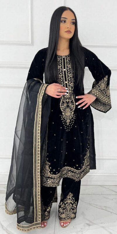 AD 222 Black Viscose Velvet Salwar Suit with Embroidery Work & Lace Work. Best Price ₹2099. Delivery 4-6 Working Days. Shop now. | Casual Suits, Jump Suits, Creative suits, Designer Suits, Palazzo Suits, Party Wear Suits, Patiala Suits, Salwar suit, Straight Suits