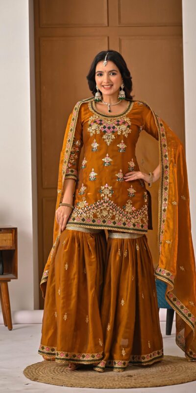 ND 5056 Brown Fandy Silk Salwar Suit with Embroidery Work. Wedding, Party, Festive, Events Now at just ₹2649. Delivery 4-6 Working Days. Shop now. | Casual Suits, Jump Suits, Creative suits, Designer Suits, Palazzo Suits, Party Wear Suits, Patiala Suits, Salwar suit, Straight Suits