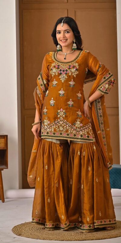 ND 5056 Brown Fandy Silk Salwar Suit with Embroidery Work. Wedding, Party, Festive, Events Now at just ₹2649. Delivery 4-6 Working Days. Shop now. | Casual Suits, Jump Suits, Creative suits, Designer Suits, Palazzo Suits, Party Wear Suits, Patiala Suits, Salwar suit, Straight Suits