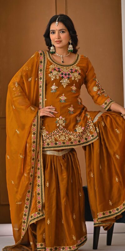 ND 5056 Brown Fandy Silk Salwar Suit with Embroidery Work. Wedding, Party, Festive, Events Now at just ₹2649. Delivery 4-6 Working Days. Shop now. | Casual Suits, Jump Suits, Creative suits, Designer Suits, Palazzo Suits, Party Wear Suits, Patiala Suits, Salwar suit, Straight Suits