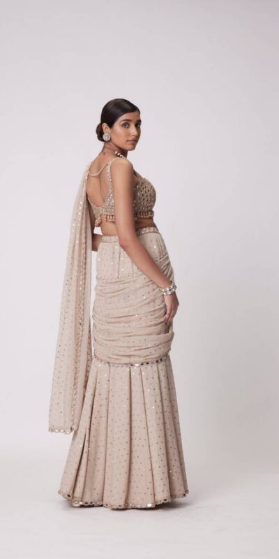 BD 1821 Chiku in Faux Georgette Mirror Work Saree . Wedding, Party, Festive, Events, Grab it for ₹2499. Delivery 4-6 Working Days. Shop now. | Creative Sarees, Bollywood Sarees, Designer Sarees, Embroidered Sarees, Ethnic Saree, Modern Digital sarees, Party Wear Sarees, Sarees