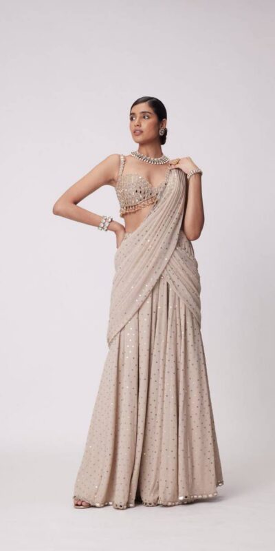 BD 1821 Chiku in Faux Georgette Mirror Work Saree . Wedding, Party, Festive, Events, Grab it for ₹2499. Delivery 4-6 Working Days. Shop now. | Creative Sarees, Bollywood Sarees, Designer Sarees, Embroidered Sarees, Ethnic Saree, Modern Digital sarees, Party Wear Sarees, Sarees