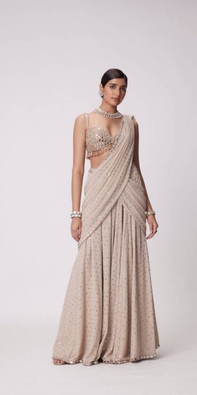 BD 1821 Chiku in Faux Georgette Mirror Work Saree . Wedding, Party, Festive, Events, Grab it for ₹2499. Delivery 4-6 Working Days. Shop now. | Creative Sarees, Bollywood Sarees, Designer Sarees, Embroidered Sarees, Ethnic Saree, Modern Digital sarees, Party Wear Sarees, Sarees