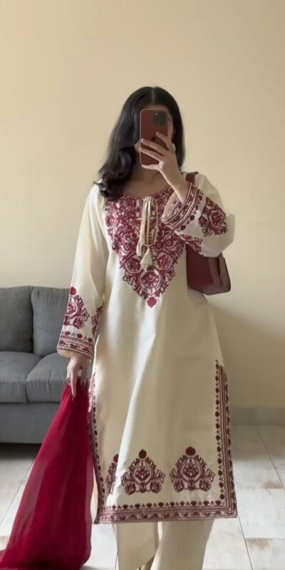 DC 108 Cream Color Natural Crep Salwar Suit with Embroidery Work. Wedding, Party, Festive, Best Price ₹1849. Delivery 4-6 Working Days. Shop now. | Casual Suits, Jump Suits, Creative suits, Designer Suits, Palazzo Suits, Party Wear Suits, Patiala Suits, Salwar suit, Straight Suits
