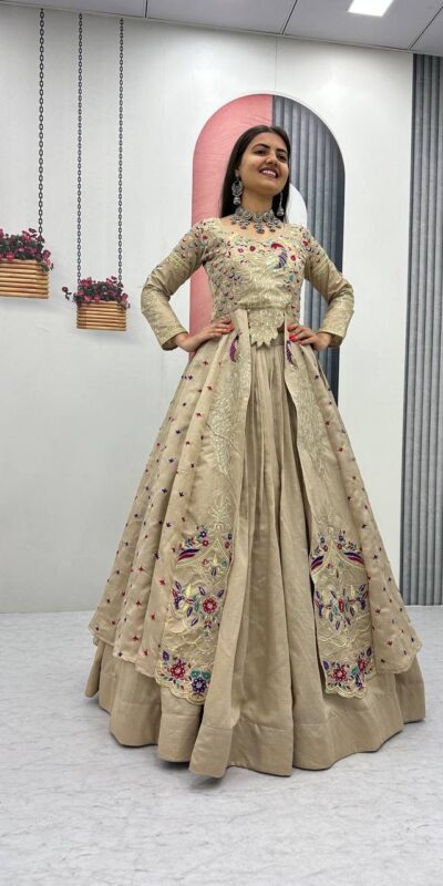 PC 528 Cream Color Vichitra Sequence Work Lehenga Choli Designer Work. Grab it for ₹2649. Delivery 4-6 Working Days. Shop now. | Bollywood Lehenga, Creative Lehenga, Designer Lehenga, Embroidered Lehenga, Lehenga, Party Wear Lehenga