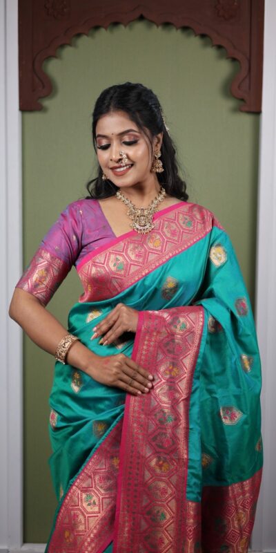 MB 22 Firozi Soft Paithani Silk Saree with Zari Work & Lace Work. Affordable Price ₹2399. Delivery 4-6 Working Days. Shop now. | Creative Sarees, Bollywood Sarees, Designer Sarees, Embroidered Sarees, Ethnic Saree, Modern Digital sarees, Party Wear Sarees, Sarees