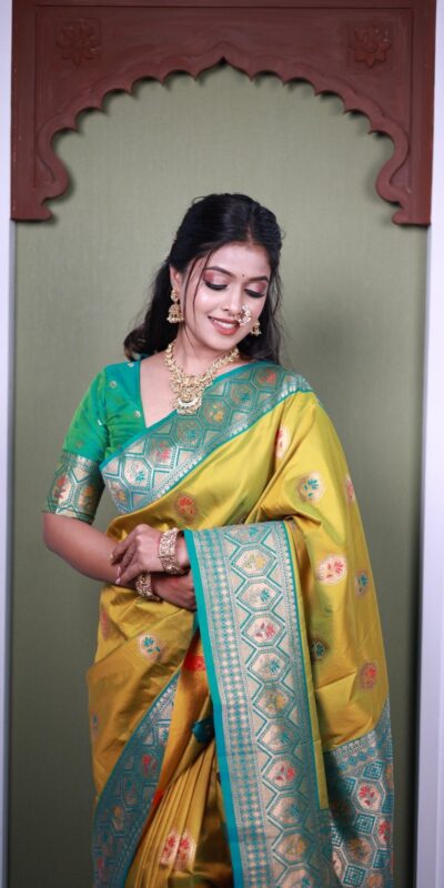 MB 22 Lime Yellow Soft Paithani Silk Saree with Zari Work & Lace Work. Affordable Price ₹2399. Delivery 4-6 Working Days. Shop now. | Creative Sarees, Bollywood Sarees, Designer Sarees, Embroidered Sarees, Ethnic Saree, Modern Digital sarees, Party Wear Sarees, Sarees