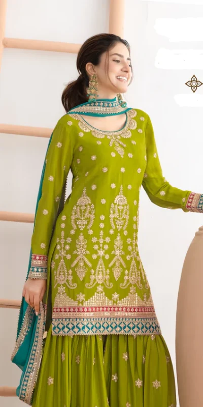 FC 726 Mahendi Chinon Salwar Suit Perfect for Wedding, Party, Ethnic Day, Makar Sankranti, Cultural Events – . Best Price ₹3049. Delivery 4-6 Working | Casual Suits, Jump Suits, Creative suits, Designer Suits, Palazzo Suits, Party Wear Suits, Patiala Suits, Salwar suit, Straight Suits
