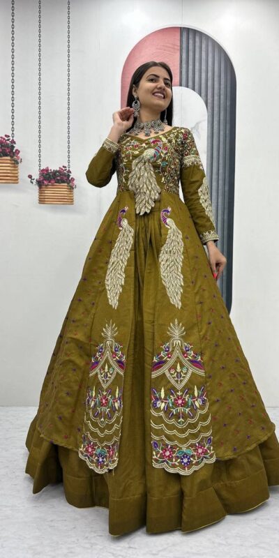 PC 528 Mustered Vichitra Sequence Work Lehenga Choli Designer Work. Grab it for ₹2649. Delivery 4-6 Working Days. Shop now. | Bollywood Lehenga, Creative Lehenga, Designer Lehenga, Embroidered Lehenga, Lehenga, Party Wear Lehenga