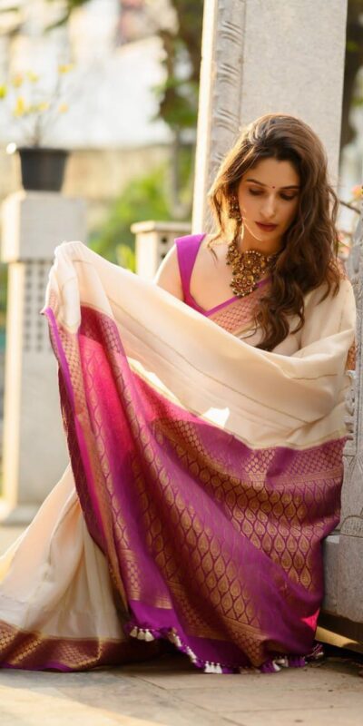 KPR 235 Off White Soft Lichi Silk Saree Perfect for Wedding, Party, Raksha Bandhan, Sangeet, Eid – . Get it for ₹1449. Delivery 4-6 Working Days. | Creative Sarees, Bollywood Sarees, Designer Sarees, Embroidered Sarees, Ethnic Saree, Modern Digital sarees, Party Wear Sarees, Sarees