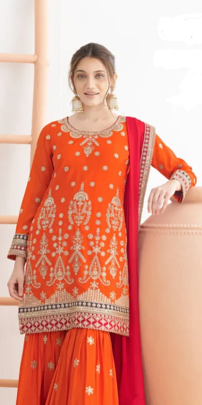 FC 726 Orange Chinon Salwar Suit Perfect for Wedding, Party, Ethnic Day, Makar Sankranti, Cultural Events – . Best Price ₹3049. Delivery 4-6 Working | Casual Suits, Jump Suits, Creative suits, Designer Suits, Palazzo Suits, Party Wear Suits, Patiala Suits, Salwar suit, Straight Suits