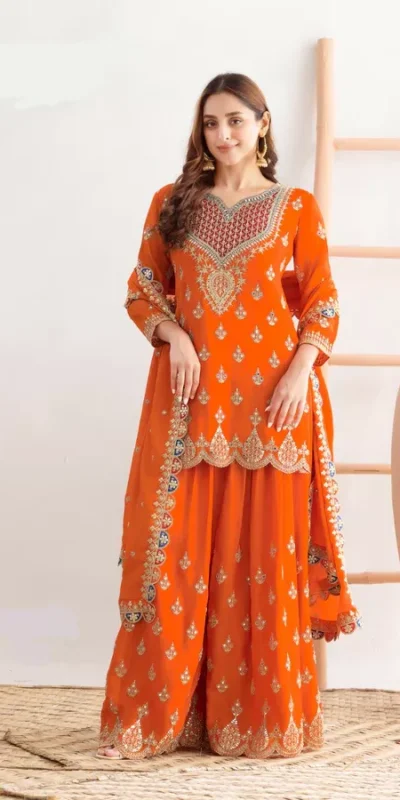 FC 725 Orange Chinon Salwar Suit Perfect for Wedding, Party, Ethnic Day, Makar Sankranti, Cultural Events – . Best Price ₹3049. Delivery 4-6 Working | Casual Suits, Jump Suits, Creative suits, Designer Suits, Palazzo Suits, Party Wear Suits, Patiala Suits, Salwar suit, Straight Suits