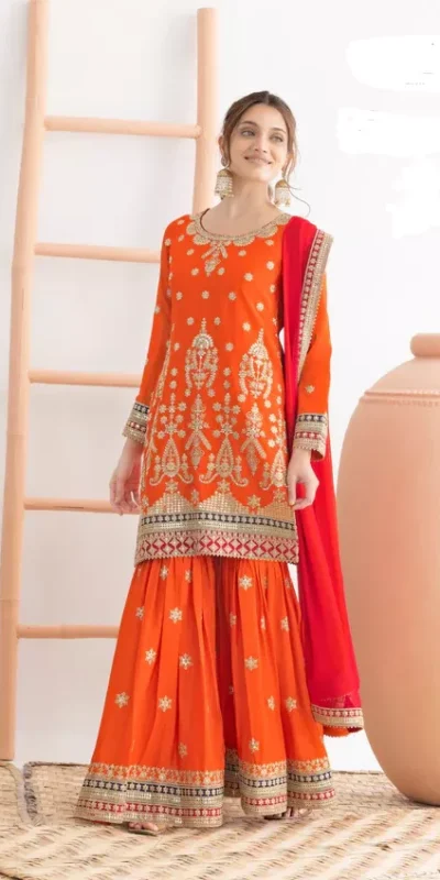 FC 725 Orange Chinon Salwar Suit Perfect for Wedding, Party, Ethnic Day, Makar Sankranti, Cultural Events – . Best Price ₹3049. Delivery 4-6 Working | Casual Suits, Jump Suits, Creative suits, Designer Suits, Palazzo Suits, Party Wear Suits, Patiala Suits, Salwar suit, Straight Suits