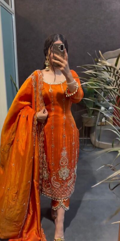 RTC 5970 Orange Fendy Silk Salwar Suit with Cut Work & Lace Work. Exclusive Offer ₹2399. Delivery 4-6 Working Days. Shop now. | Casual Suits, Jump Suits, Creative suits, Designer Suits, Palazzo Suits, Party Wear Suits, Patiala Suits, Salwar suit, Straight Suits
