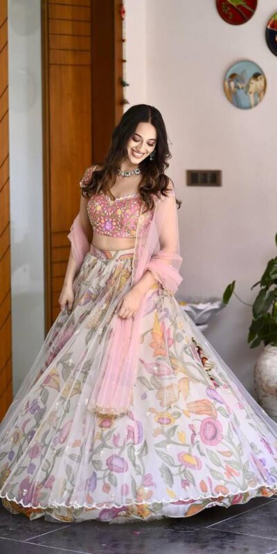 BB 26 Peach Chinon Silk Lehenga Choli with Sequins Work & Embroidery Work. Available at ₹2999 only. Delivery 4-6 Working Days. Shop now. | Bollywood Lehenga, Creative Lehenga, Designer Lehenga, Embroidered Lehenga, Lehenga, Party Wear Lehenga