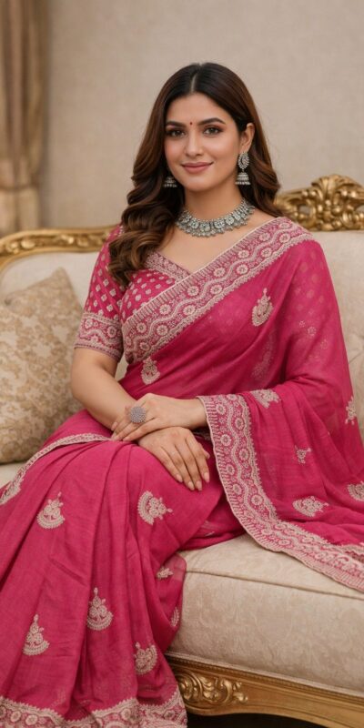 JR 654 Pink Color Soft Gold Crush Saree with Embroidery Work. Affordable Price ₹2049. Delivery 4-6 Working Days. Shop now. | Creative Sarees, Bollywood Sarees, Designer Sarees, Embroidered Sarees, Ethnic Saree, Modern Digital sarees, Party Wear Sarees, Sarees