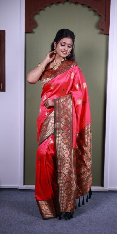 MB 22 Pink Soft Paithani Silk Saree with Zari Work & Lace Work. Affordable Price ₹2399. Delivery 4-6 Working Days. Shop now. | Creative Sarees, Bollywood Sarees, Designer Sarees, Embroidered Sarees, Ethnic Saree, Modern Digital sarees, Party Wear Sarees, Sarees