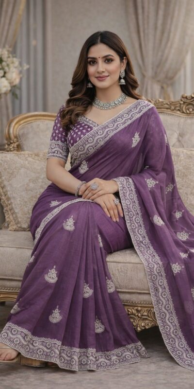 JR 654 Purple Color Soft Gold Crush Saree with Embroidery Work. Affordable Price ₹2049. Delivery 4-6 Working Days. Shop now. | Creative Sarees, Bollywood Sarees, Designer Sarees, Embroidered Sarees, Ethnic Saree, Modern Digital sarees, Party Wear Sarees, Sarees