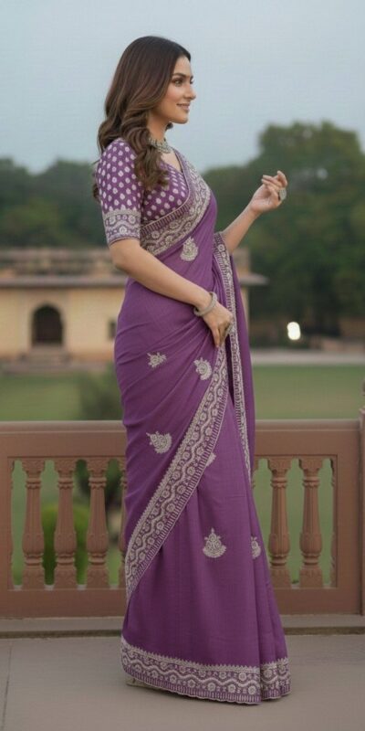 JR 654 Purple Color Soft Gold Crush Saree with Embroidery Work. Affordable Price ₹2049. Delivery 4-6 Working Days. Shop now. | Creative Sarees, Bollywood Sarees, Designer Sarees, Embroidered Sarees, Ethnic Saree, Modern Digital sarees, Party Wear Sarees, Sarees