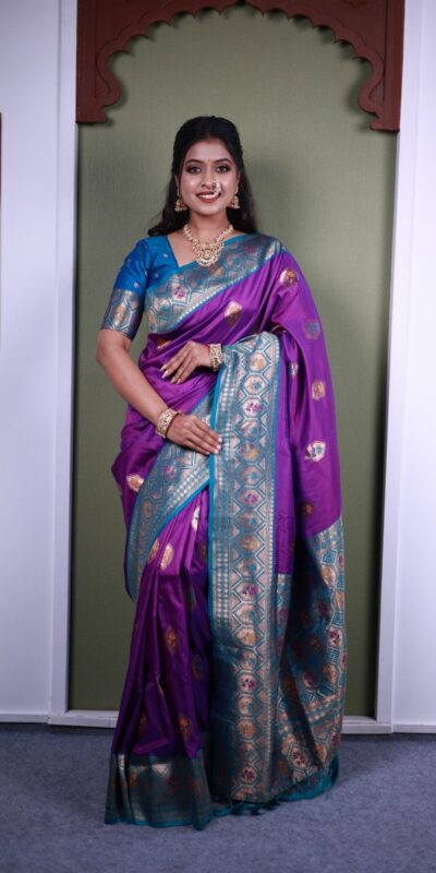 MB 22 Purple Soft Paithani Silk Saree with Zari Work & Lace Work. Affordable Price ₹2399. Delivery 4-6 Working Days. Shop now. | Creative Sarees, Bollywood Sarees, Designer Sarees, Embroidered Sarees, Ethnic Saree, Modern Digital sarees, Party Wear Sarees, Sarees