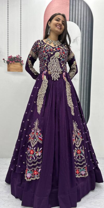 PC 528 Purple Color Vichitra Sequence Work Lehenga Choli Designer Work. Grab it for ₹2649. Delivery 4-6 Working Days. Shop now. | Bollywood Lehenga, Creative Lehenga, Designer Lehenga, Embroidered Lehenga, Lehenga, Party Wear Lehenga