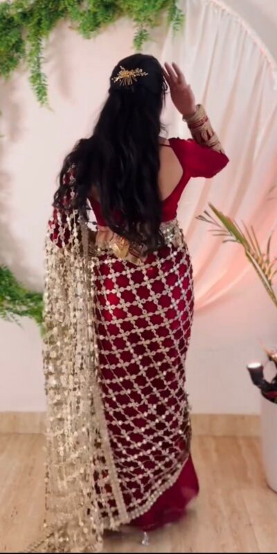 SRK 5322 Red Fendy Silk Saree with Lace Work & Mirror Work. Wedding, Party, Festive, Events, Festive Deal ₹2499. Delivery 4-6 Working Days. Shop now. | Creative Sarees, Bollywood Sarees, Designer Sarees, Embroidered Sarees, Ethnic Saree, Modern Digital sarees, Party Wear Sarees, Sarees