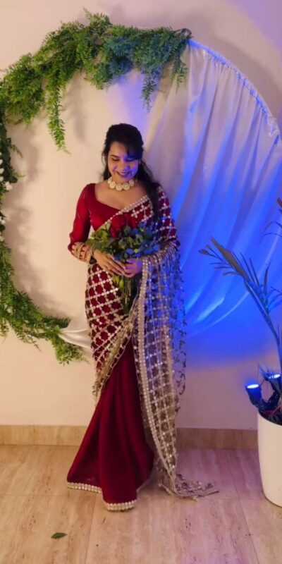 SRK 5322 Red Fendy Silk Saree with Lace Work & Mirror Work. Wedding, Party, Festive, Events, Festive Deal ₹2499. Delivery 4-6 Working Days. Shop now. | Creative Sarees, Bollywood Sarees, Designer Sarees, Embroidered Sarees, Ethnic Saree, Modern Digital sarees, Party Wear Sarees, Sarees