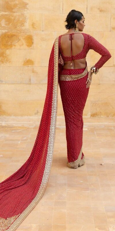 BD 1811 Red in Faux Georgette Mirror Work & Embroidery Work Saree . Exclusive Offer ₹2049. Delivery 4-6 Working Days. Shop now. | Creative Sarees, Bollywood Sarees, Designer Sarees, Embroidered Sarees, Ethnic Saree, Modern Digital sarees, Party Wear Sarees, Sarees