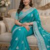 JR 654 Sky Blue Color Soft Gold Crush Saree with Embroidery Work. Affordable Price ₹2049. Delivery 4-6 Working Days. Shop now. | Creative Sarees, Bollywood Sarees, Designer Sarees, Embroidered Sarees, Ethnic Saree, Modern Digital sarees, Party Wear Sarees, Sarees