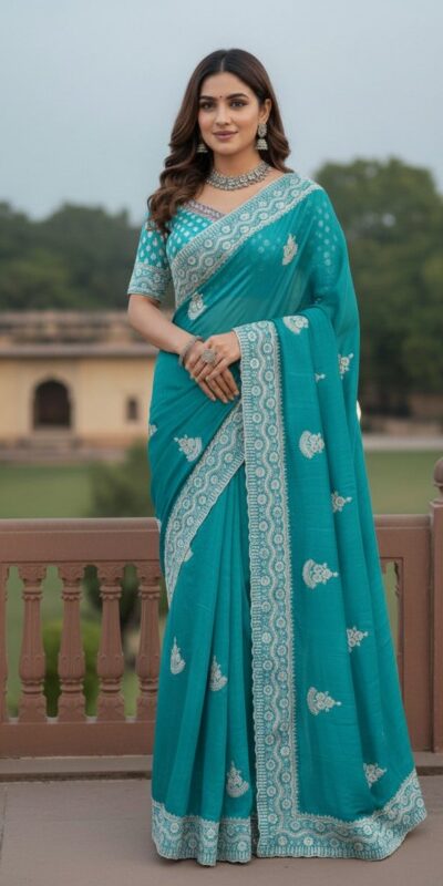 JR 654 Sky Blue Color Soft Gold Crush Saree with Embroidery Work. Affordable Price ₹2049. Delivery 4-6 Working Days. Shop now. | Creative Sarees, Bollywood Sarees, Designer Sarees, Embroidered Sarees, Ethnic Saree, Modern Digital sarees, Party Wear Sarees, Sarees