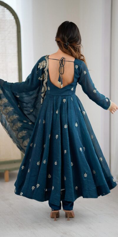 ZF 5011 Teal Crunchy Silk Gown with Embroidery Work. Wedding, Party, Festive, Events Best Price ₹2099. Delivery 4-6 Working Days. Shop now. | Bollywood Gowns, Creative Gowns, Designer Gowns, Embroidered Gowns, Gowns, Party Wear Gowns