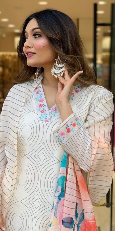 DC G21 White in Maslin Digital Print Salwar Suit . Wedding, Party, Festive, Events, Introductory Price ₹1699. Delivery 4-6 Working Days. Shop now. | Casual Suits, Jump Suits, Creative suits, Designer Suits, Palazzo Suits, Party Wear Suits, Patiala Suits, Salwar suit, Straight Suits