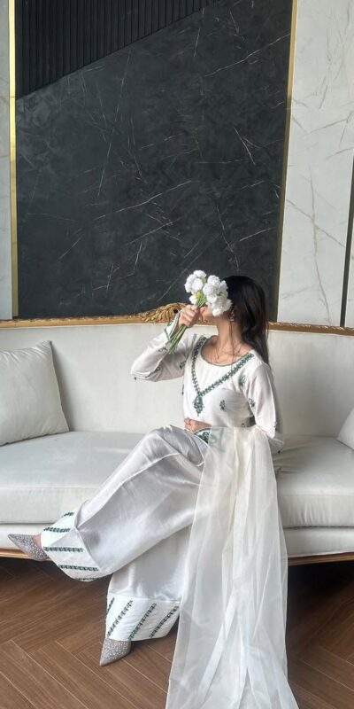 LG 1690 White Natural Crap Salwar Suit with Embroidery Work & Mirror Work. Special Price ₹1799. Delivery 4-6 Working Days. Shop now. | Casual Suits, Jump Suits, Tops & Bottoms, Track Suits, Trendy Wear, Creative suits, Designer Suits, Palazzo Suits, Party Wear Suits, Patiala Suits, Salwar suit, Straight Suits