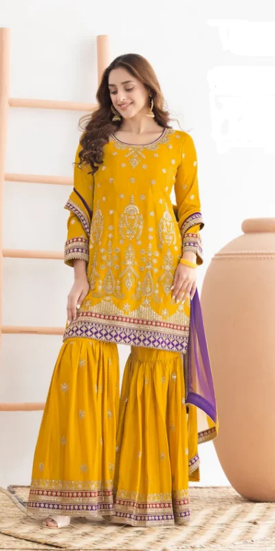 FC 726 Yellow Chinon Salwar Suit Perfect for Wedding, Party, Ethnic Day, Makar Sankranti, Cultural Events – . Best Price ₹3049. Delivery 4-6 Working | Casual Suits, Jump Suits, Creative suits, Designer Suits, Palazzo Suits, Party Wear Suits, Patiala Suits, Salwar suit, Straight Suits