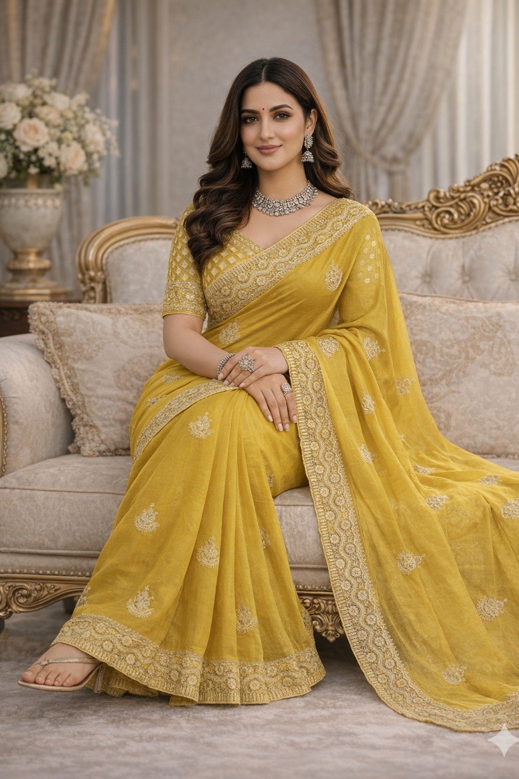 JR 654 Yellow Color Soft Gold Crush Saree with Embroidery Work. Affordable Price ₹2049. Delivery 4-6 Working Days. Shop now. | Creative Sarees, Bollywood Sarees, Designer Sarees, Embroidered Sarees, Ethnic Saree, Modern Digital sarees, Party Wear Sarees, Sarees