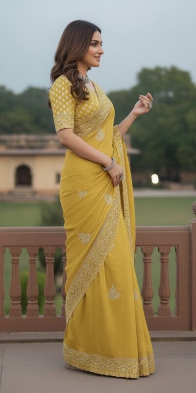 JR 654 Yellow Color Soft Gold Crush Saree with Embroidery Work. Affordable Price ₹2049. Delivery 4-6 Working Days. Shop now. | Creative Sarees, Bollywood Sarees, Designer Sarees, Embroidered Sarees, Ethnic Saree, Modern Digital sarees, Party Wear Sarees, Sarees