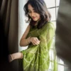 Green Viscose Satin Sequin Embroidery Work Saree