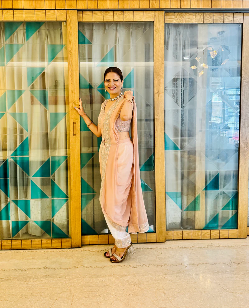 Fancy Light Peach Georgette Sequins Work Salwar Suit - Image 3