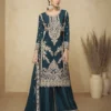 Lovely Teal Viscous Chinon Embroidery Work Salwar Suit