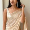 Off White Viscose Satin Sequin Embroidery Work Saree