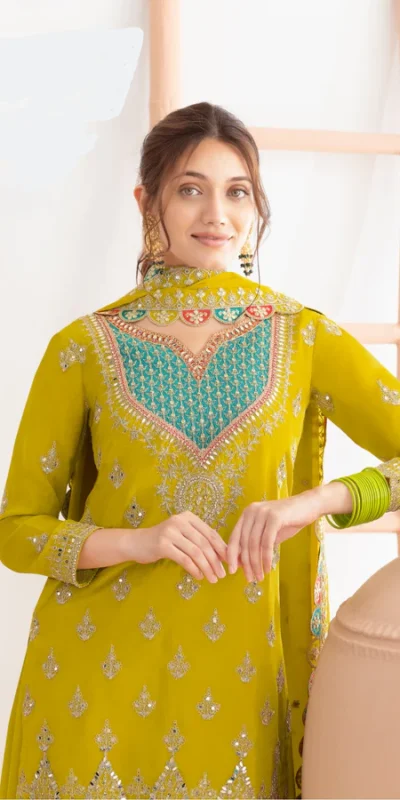 WW G 6000 Green Viscous Chinon Salwar Suit with Lace Work & Embroidery Work. Exclusive Offer ₹2499. Delivery 4-6 Working Days. Shop now. | Casual Suits, Jump Suits, Creative suits, Designer Suits, Palazzo Suits, Party Wear Suits, Patiala Suits, Salwar suit, Straight Suits