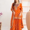 WW G 6000 Orange Viscous Chinon Salwar Suit with Lace Work & Embroidery Work. Exclusive Offer ₹2499. Delivery 4-6 Working Days. Shop now. | Casual Suits, Jump Suits, Creative suits, Designer Suits, Palazzo Suits, Party Wear Suits, Patiala Suits, Salwar suit, Straight Suits