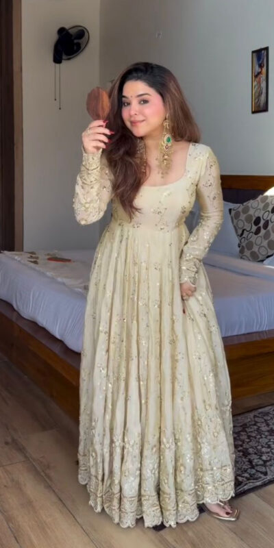WW 1253 Cream Color Chinon Silk Sequence Lace Work Gown. Online Affordable Price ₹2549. Delivery 4-6 Working Days. Shop now. | Bollywood Gowns, Creative Gowns, Designer Gowns, Embroidered Gowns, Gowns, Party Wear Gowns