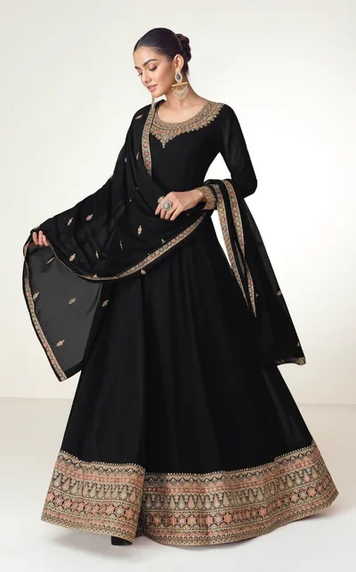 FC 10128 Black Color Blooming Georgette Embroidery Work Salwar Suit . Introductory Price ₹3449. Delivery 4-6 Working Days. Shop now. | Casual Suits, Jump Suits, Creative suits, Designer Suits, Palazzo Suits, Party Wear Suits, Patiala Suits, Salwar suit, Straight Suits